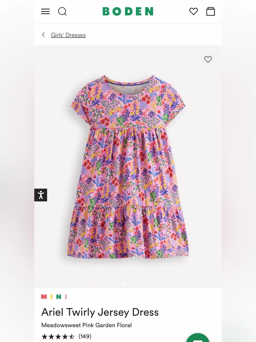 Mini Boden Ariel Twirly Jersey Dress Meadowsweet Pink Garden Floral 10-11Y